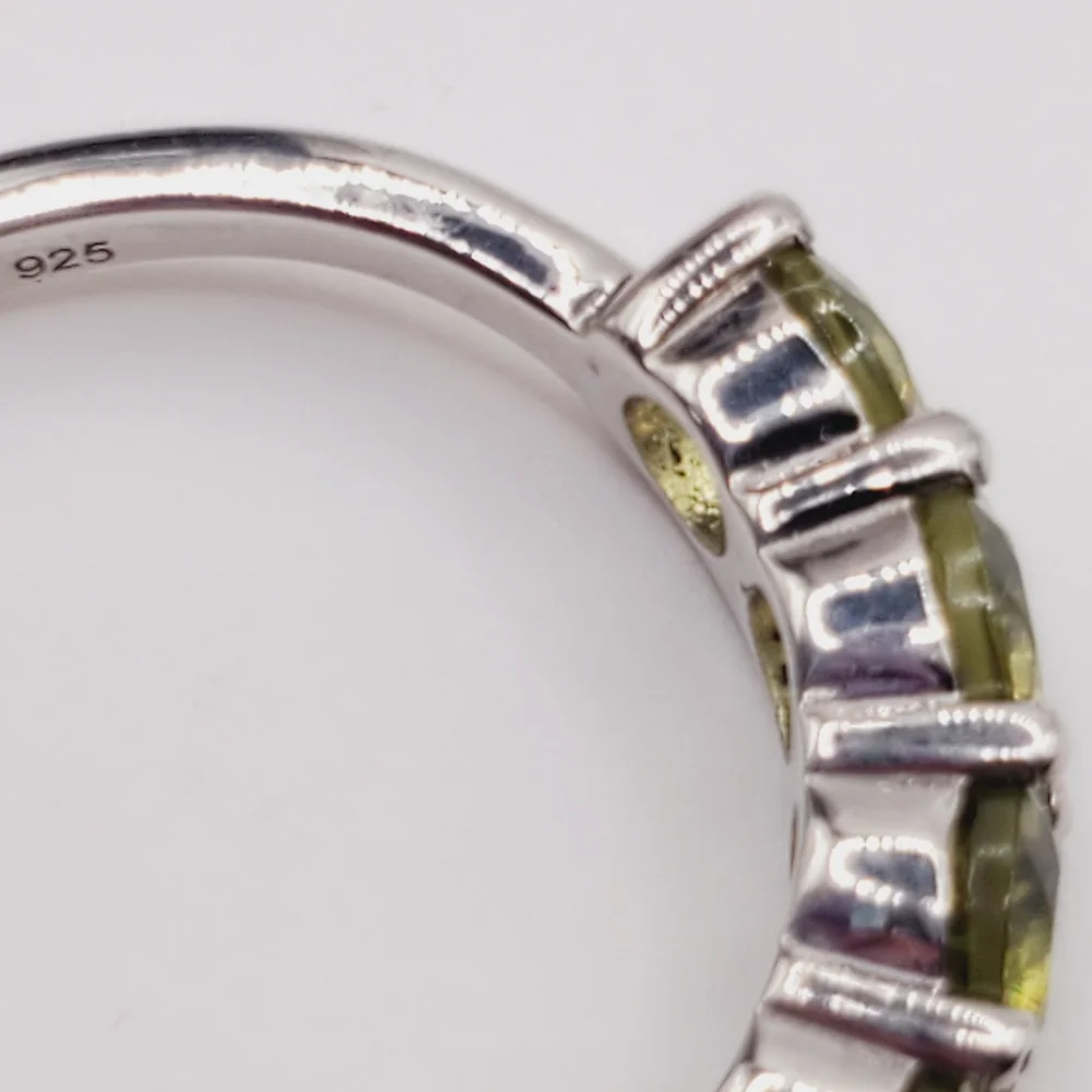 Genuine Round Green Peridot 925 Sterling Silver Stackable Band Ring